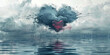 Grief: The Raincloud and Drowning Heart - Imagine a raincloud hovering over a heart submerged in water, illustrating the drowning feeling of grief