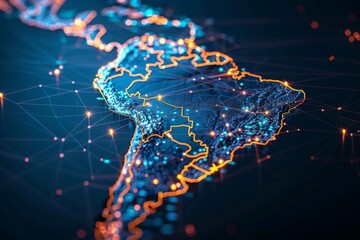 Wall Mural - Digital map of south america network created with generative ai