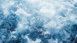 An upclose capture of snowdusted frozen water, its nontransparent surface appearing misty and opaque, bathed in serene shades of blue and white