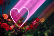 
Neon Heart in a Floral Background Symbolizing Love and Affection 
Greeting card design with light effects and flowers 

