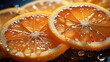 Juicy Orange Slices with Water Drops Close-Up