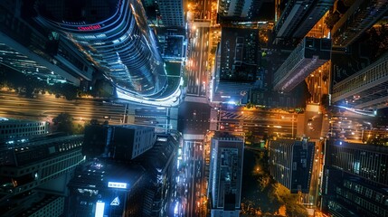 Canvas Print - aerial view background. night city metropolis