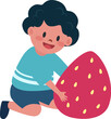 Little Boy Picking Big Strawberry Up