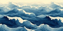 Stylized Artistic Wave Pattern In Shades Of Blue - Hypnotic Digital Artwork Showcasing An Array Of Blue Waves In A Dynamic And Flowing Abstract Pattern