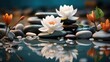 Sand white lotus and spa stones in zen garden