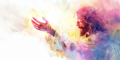 Wall Mural - Healer: The Gentle Touch and Radiant Light - Imagine Jesus with a gentle touch and radiant light emanating from him, illustrating his role as a healer. 