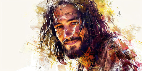 Wall Mural - Friend: The Warm Smile and Comforting Presence - Picture Jesus with a warm smile and a comforting presence, illustrating his role as a friend to all. 