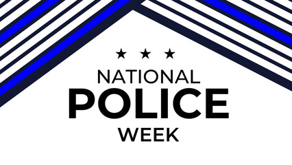 National Police Week vector banner design with American flag theme style with stripes, stars, typography, blue white and black colors. banner, cover, poster, flyer, brochure, for National Police Week.