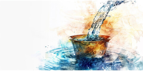 Wall Mural - Living Water: The Flowing Stream and Cup - Visualize Jesus with a flowing stream and a cup, illustrating his role as the source of living water. 