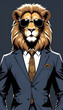 Cool male lion wearing sunglasses and business suit