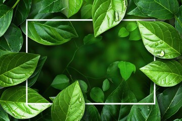 Canvas Print - Green leaf background layout with white round corners shape. Nature concept. you can input any text or logo - generative ai