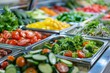 © vachom - Fresh vegetables in a salad bar at a restaurant. Selective focus.