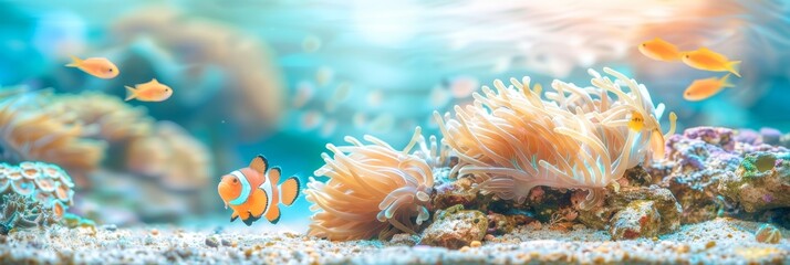 Wall Mural - Underwater nature. Coral reef in blue sea and ocean. Fascinated by the beauty of the underwater world