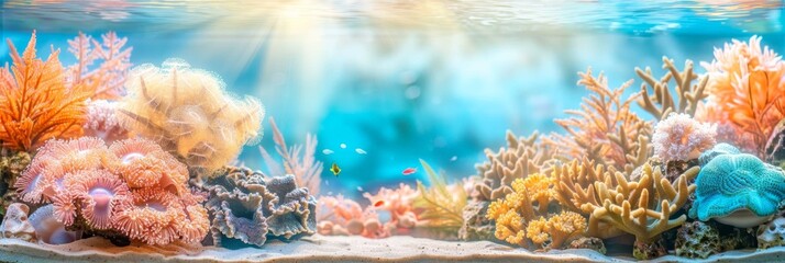 Wall Mural - Underwater nature. Coral reef in blue sea and ocean. Fascinated by the beauty of the underwater world