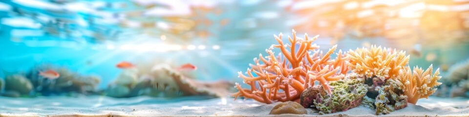 Wall Mural - Underwater nature. Coral reef in blue sea and ocean. Fascinated by the beauty of the underwater world