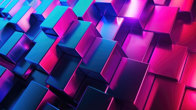 Abstract image of blue and pink lit cubes forming pattern