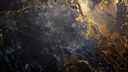 Wall Mural - Black textured surface with golden crack pattern
