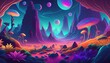  a surreal alien landscape with bizarre rock formations, bioluminescent plants, and strange creatures roaming the otherworldly terrain.