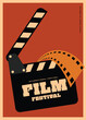 Movie and film festival poster template design background vintage retro style with film slate