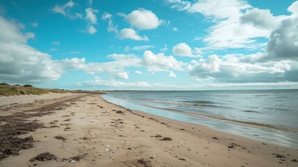 Wall Mural - Beautiful sea view with waves, clear blue sky and beach sand