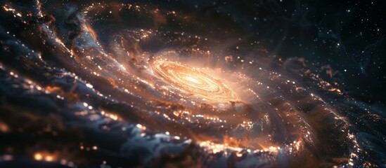 Wall Mural - A beautiful spiral galaxy filled with twinkling stars and illuminated by a radiant bright light shining in the vastness of space