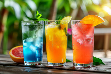 Fresh fruits juice on isolated background, Healthy summer beverage rich in vitamins. Created Generative Ai