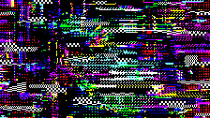 Leinwandbilder - Retro pixel noise glitch abstract background with noisy pattern. Vector glitched backdrop pulsating with colorful distortions and digital artifacts. Monitor screen with computer error or bug