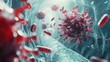 Illustrate the intricate structure of the Corona Virus within a realistic representation of a bloodstream, emphasizing its virology concept and scientific complexity