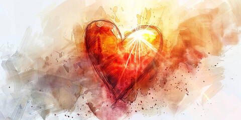 The Wounded Heart and Healing Light - Visualize a wounded heart being bathed in a healing light, illustrating the role of religious beliefs in healing emotional wounds
