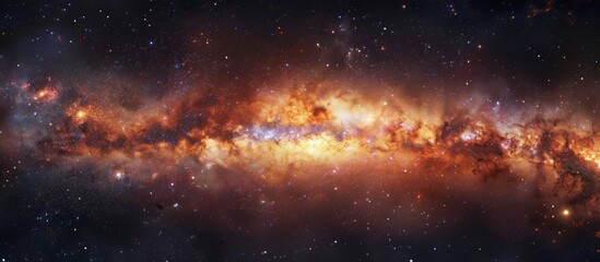Wall Mural - a vast galaxy displaying a striking bright orange center surrounded by numerous twinkling stars in t