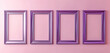 Four metallic purple frames on a soft pink wall, blending modern colors for a chic gallery display