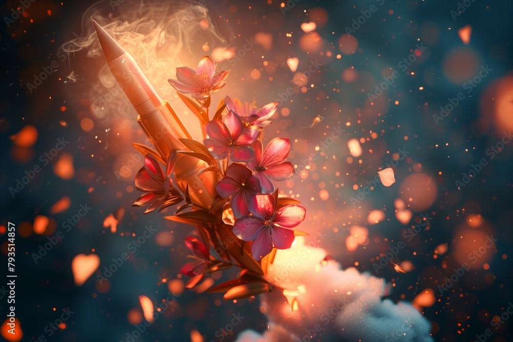 Rocket taking off leaves behind clouds leaving a trail of spring ...