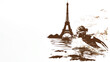 A brown painting of a female swimmer by eiffel tower, olympic games