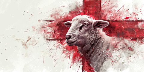 Fototapeta redemption: the lamb and bloodied cross - picture a lamb symbolizing jesus as the sacrificial lamb, and a bloodied cross representing redemption through his blood