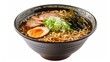 Tastefully prepared Ramen, served in a savory miso broth with essential garnishes like sliced pork and seaweed, ideal for menu visuals, isolated setting