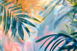 Tropical leaf background, coconut palm trees perspective a view of blue sky with palm trees in the foreground. Tropical summer holiday concept