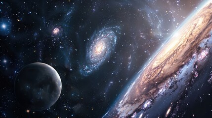Wall Mural - a view from space to a spiral galaxy and stars. universe filled