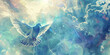 Celestial Journey: The Ascending Dove and Open Skies - Visualize a dove ascending into open skies, symbolizing the journey of a deceased leader's spirit to the heavens and their eternal presence