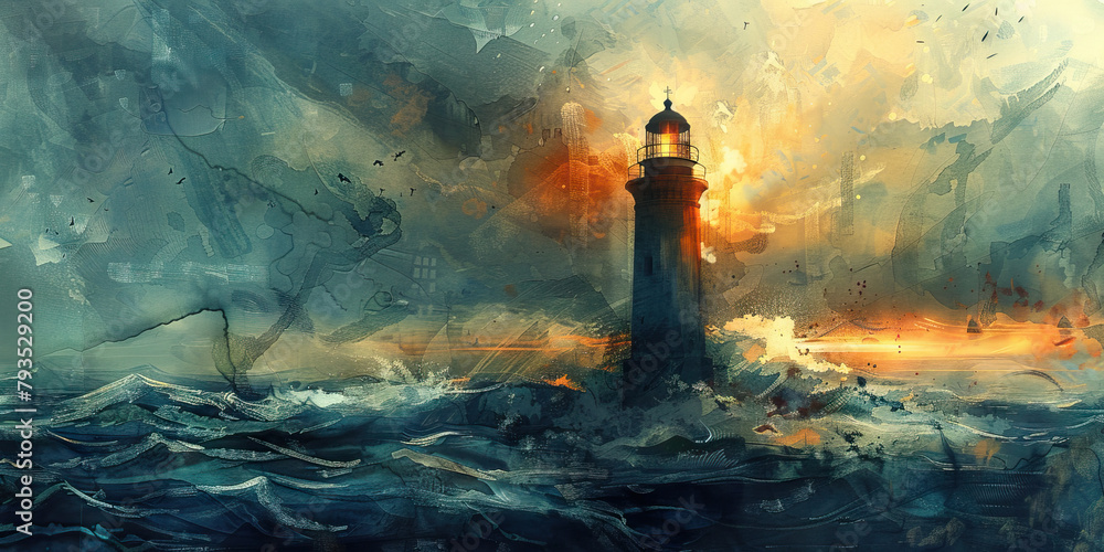 Guiding Beacon: The Lighthouse and Stormy Seas - Visualize a lighthouse ...