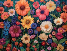 Springtime Joy - Beauty - Floral Tapestry - A Vibrant Tapestry Of Springtime Blooms, With Flowers Of All Shapes, Sizes, And Colors Creating A Kaleidoscope Of Natural Beauty