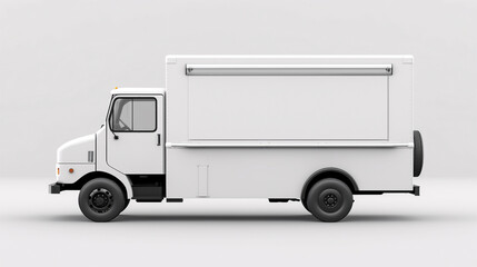 Sticker - Mockup of white food truck with a close window on the side on a plain white background.