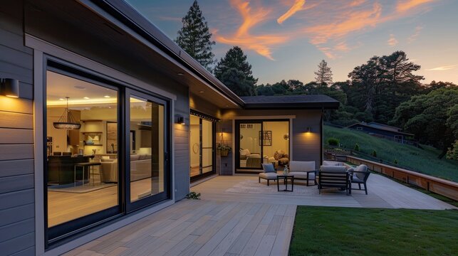 evening sets on the patio area with sliding doors.