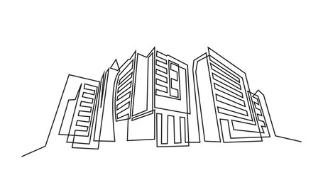 Wall Mural - Modern architecture building.continuous line drawing of commercial building house. Single-line Modern residential building isolated on a white background.