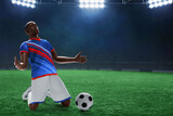 Fototapeta  - 3d illustration young professional soccer player celebration in the stadium field at night