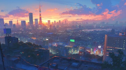 Wall Mural - ビルの屋上からの風景、都会14