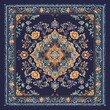 A blue and orange rug with a floral design