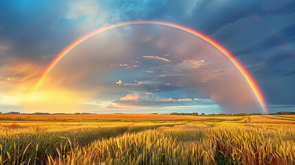 illustration rainbow over grain fields