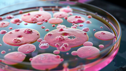 Wall Mural - : A microscopic view of E. coli bacteria in a petri dish,