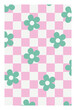 Psychedelic Checkerboard. Trippy checkered wallpaper. Groovy background with funky flowers. Hippie vector illustration in Y2k style. Vintage distorted geometric pattern.