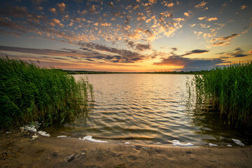 Wall Mural - Beautiful summer sunset over the lake
